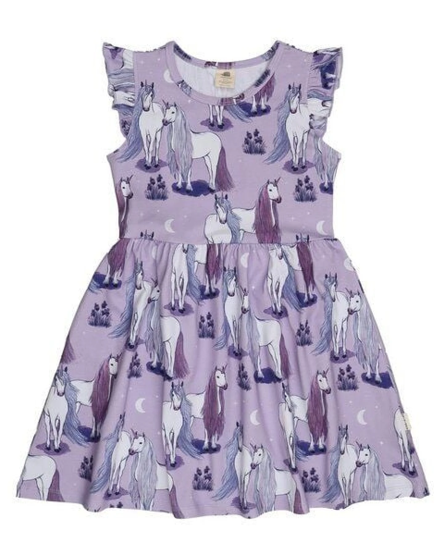 Kinder Kleid GOTS-zertifiziert aus Bio-Baumwolle lila mit Einhorn-Muster – Walkiddy – Ansicht 2
