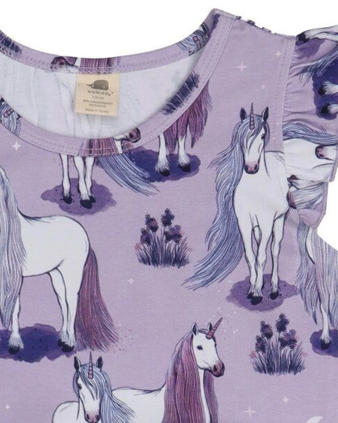 Kinder Kleid GOTS-zertifiziert aus Bio-Baumwolle lila mit Einhorn-Muster – Walkiddy – Ansicht 3