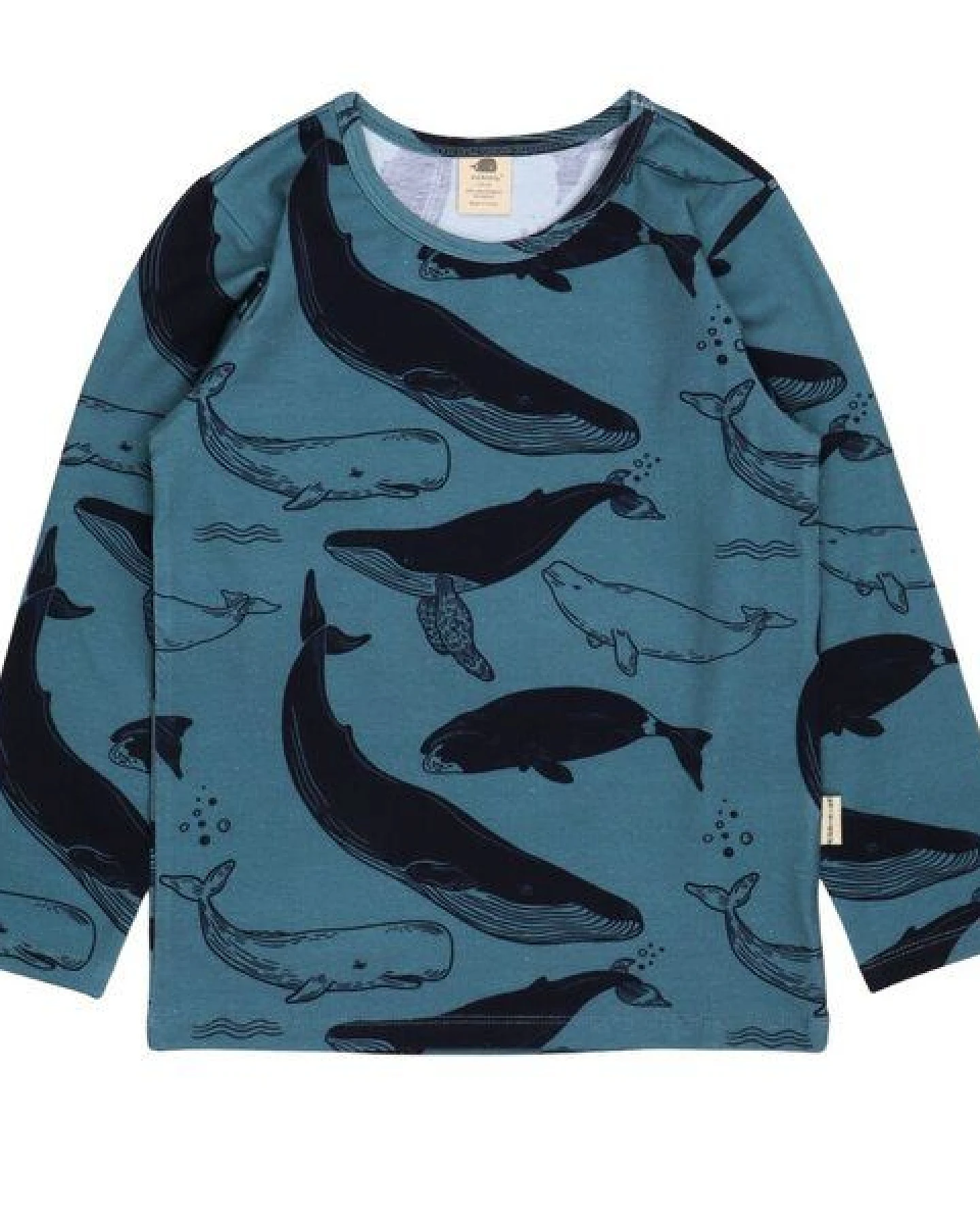 Langarmshirt Kinder Bio-Baumwolle Whale Friends blau GOTS zertifiziert weiches Walkiddy Jerseyshirt mit Walen Motiv hautfreundlich vegan nachhaltige Kinder Mode für Alltag Kita Strand – Ansicht 2