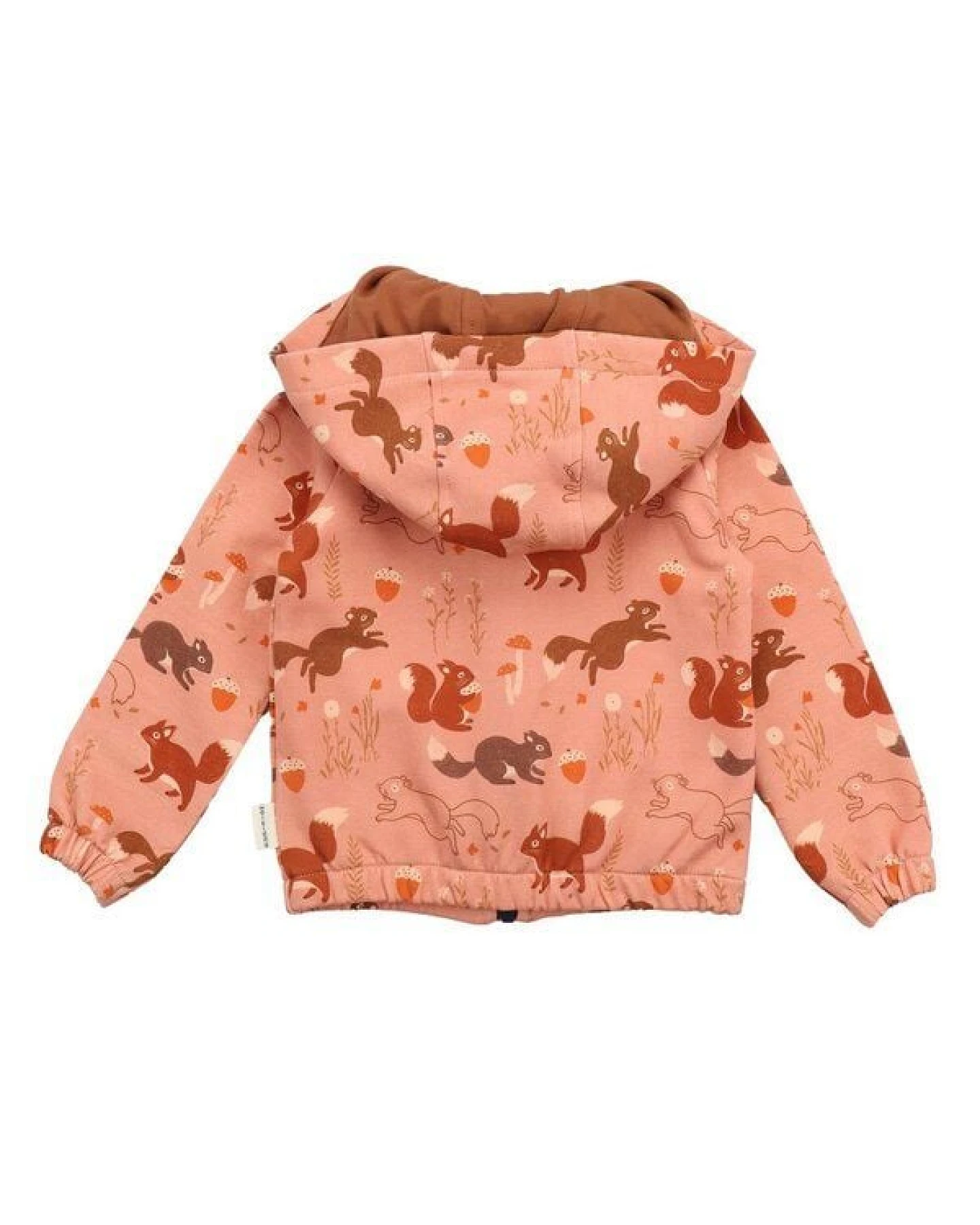 Kinder Sweatjacke GOTS zertifiziert, Bio-Baumwolle, terracotta, Eichhörnchen-Muster „Tiny Squirrels“, Reißverschluss – Walkiddy – Ansicht 4