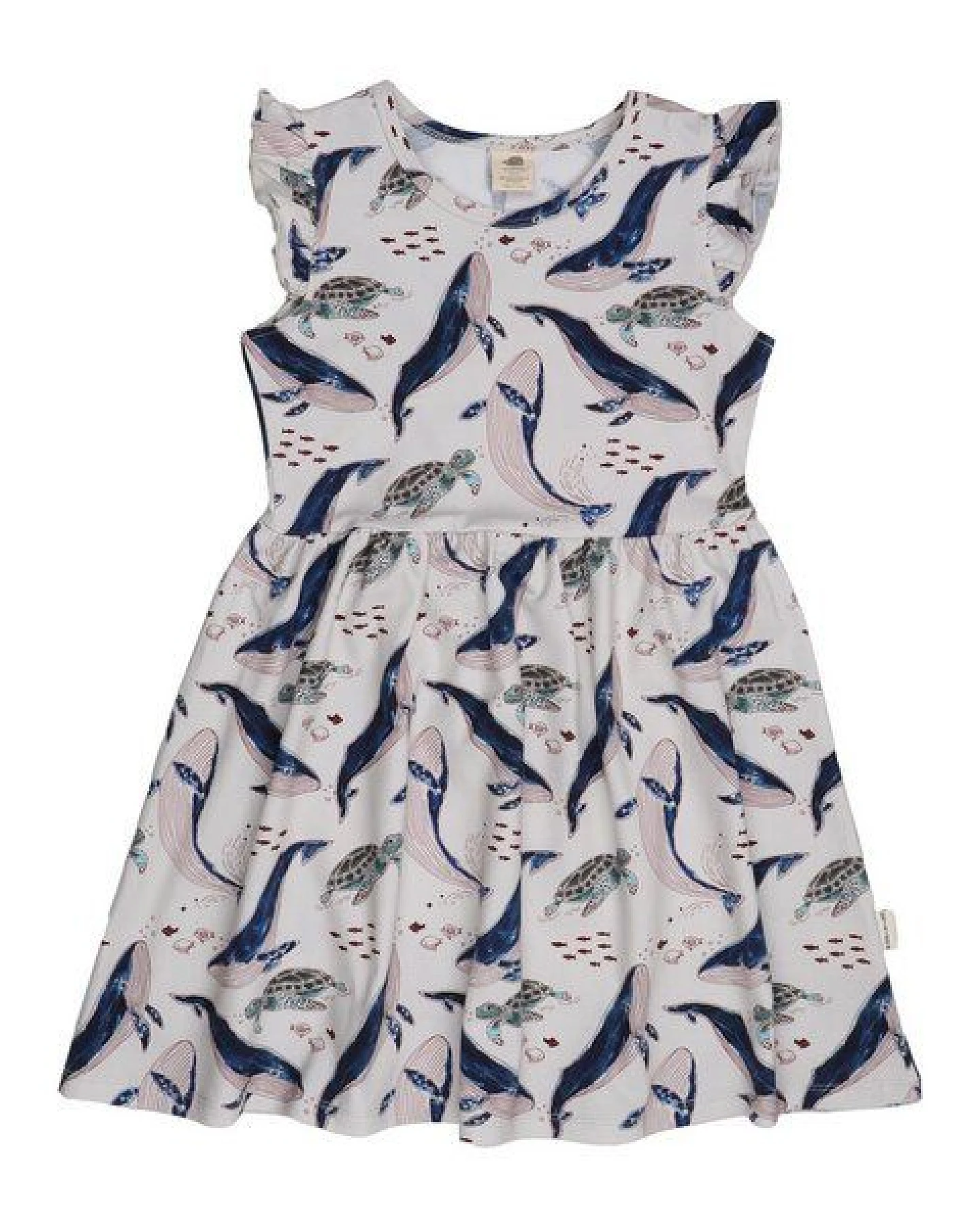 Kinder Kleid GOTS-zertifiziert aus Bio-Baumwolle, Wal- und Meeresschildkröten-Print, ärmellos, leicht – Walkiddy, maritim, weich & nachhaltig – Ansicht 2
