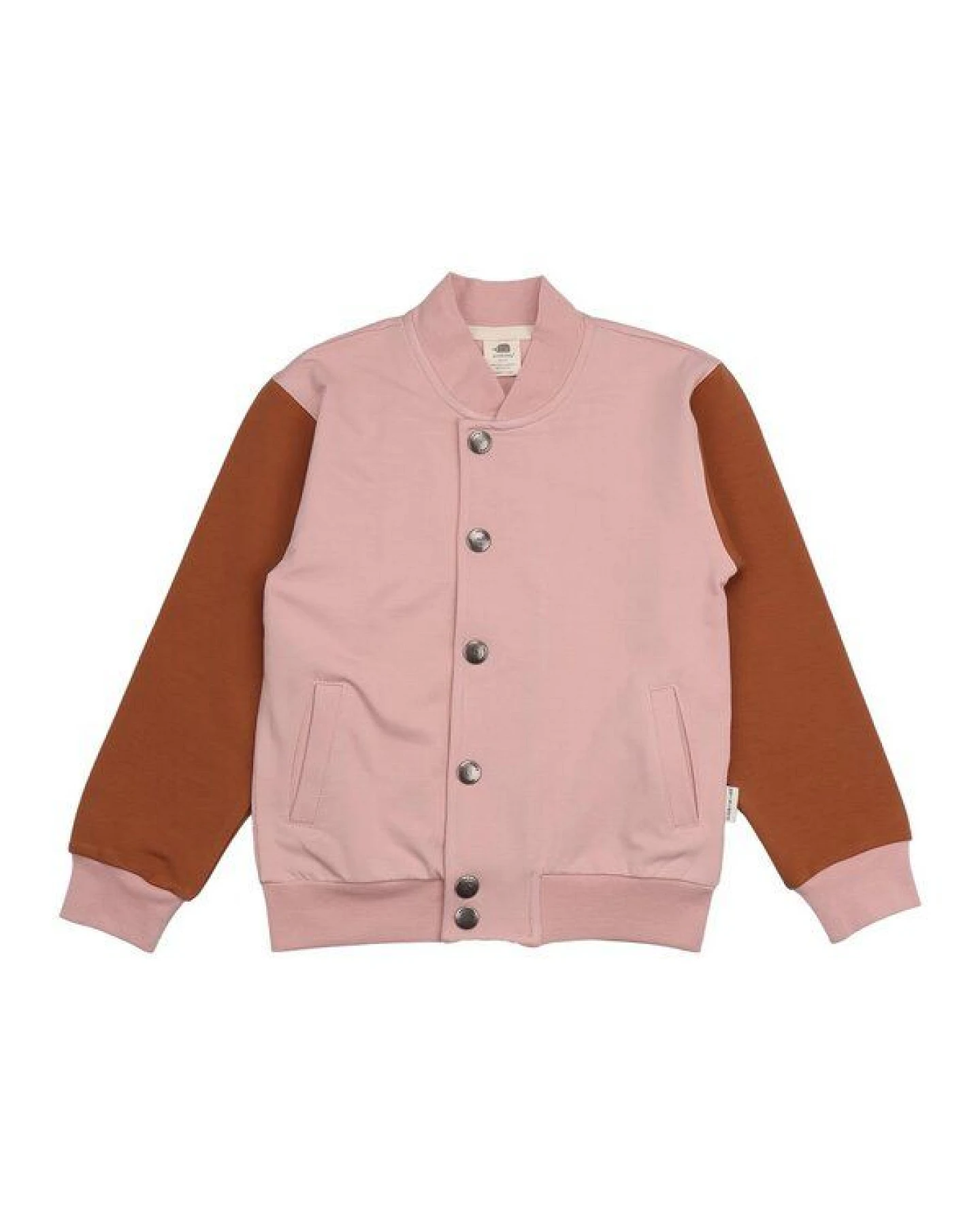 Kinder Bomberjacke GOTS-zertifiziert aus Bio-Baumwolle, Wind’s Path, rosa mit braunen Ärmeln, weich, alltagstauglich – Walkiddy – Ansicht 2