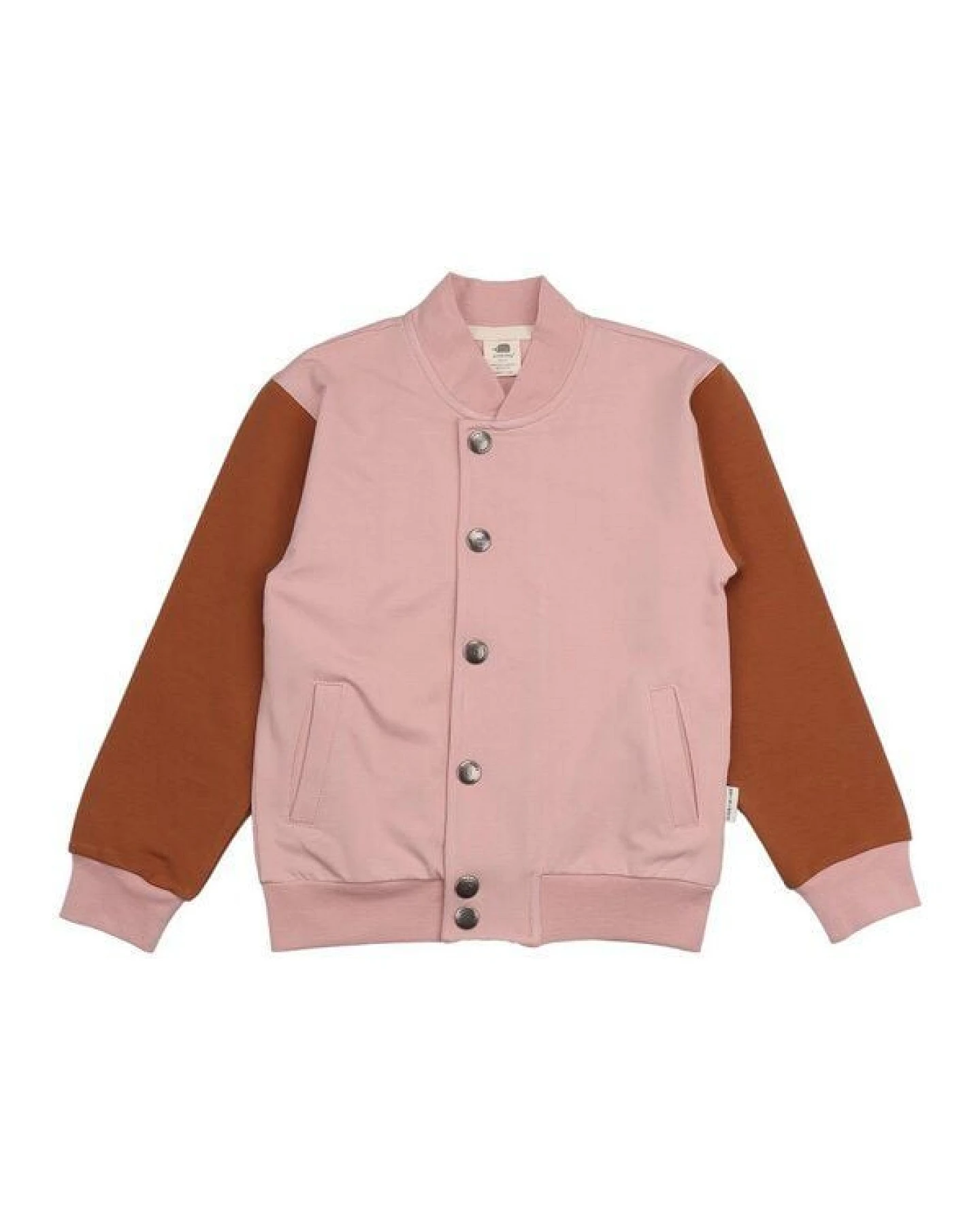 Kinder Bomberjacke GOTS-zertifiziert aus Bio-Baumwolle, Wind’s Path, rosa mit braunen Ärmeln, weich, alltagstauglich – Walkiddy – Ansicht 2