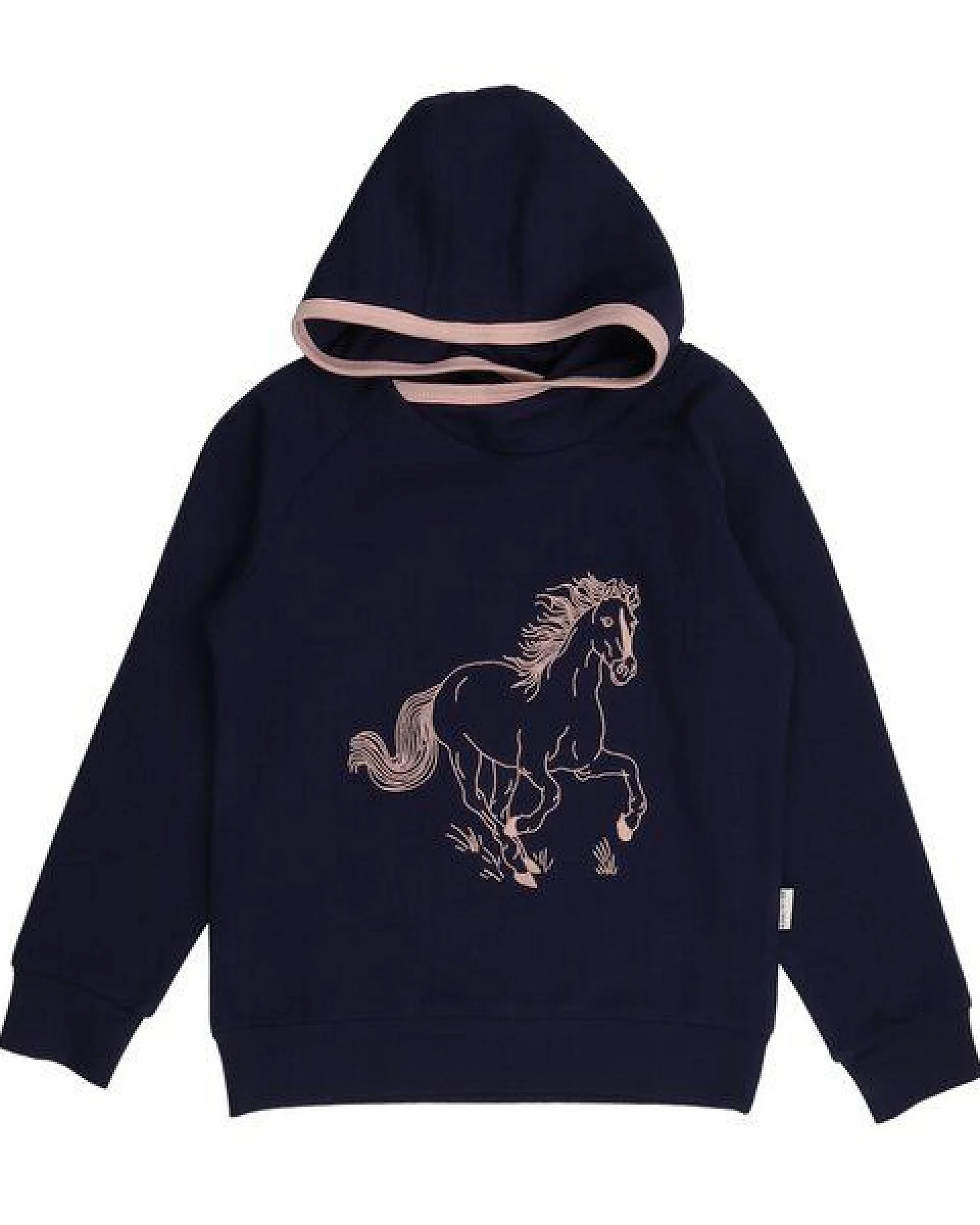 Kinder Kapuzensweatshirt GOTS-zertifiziert aus Bio-Baumwolle dunkelblau mit Pferde-Motiv – Walkiddy – Ansicht 2