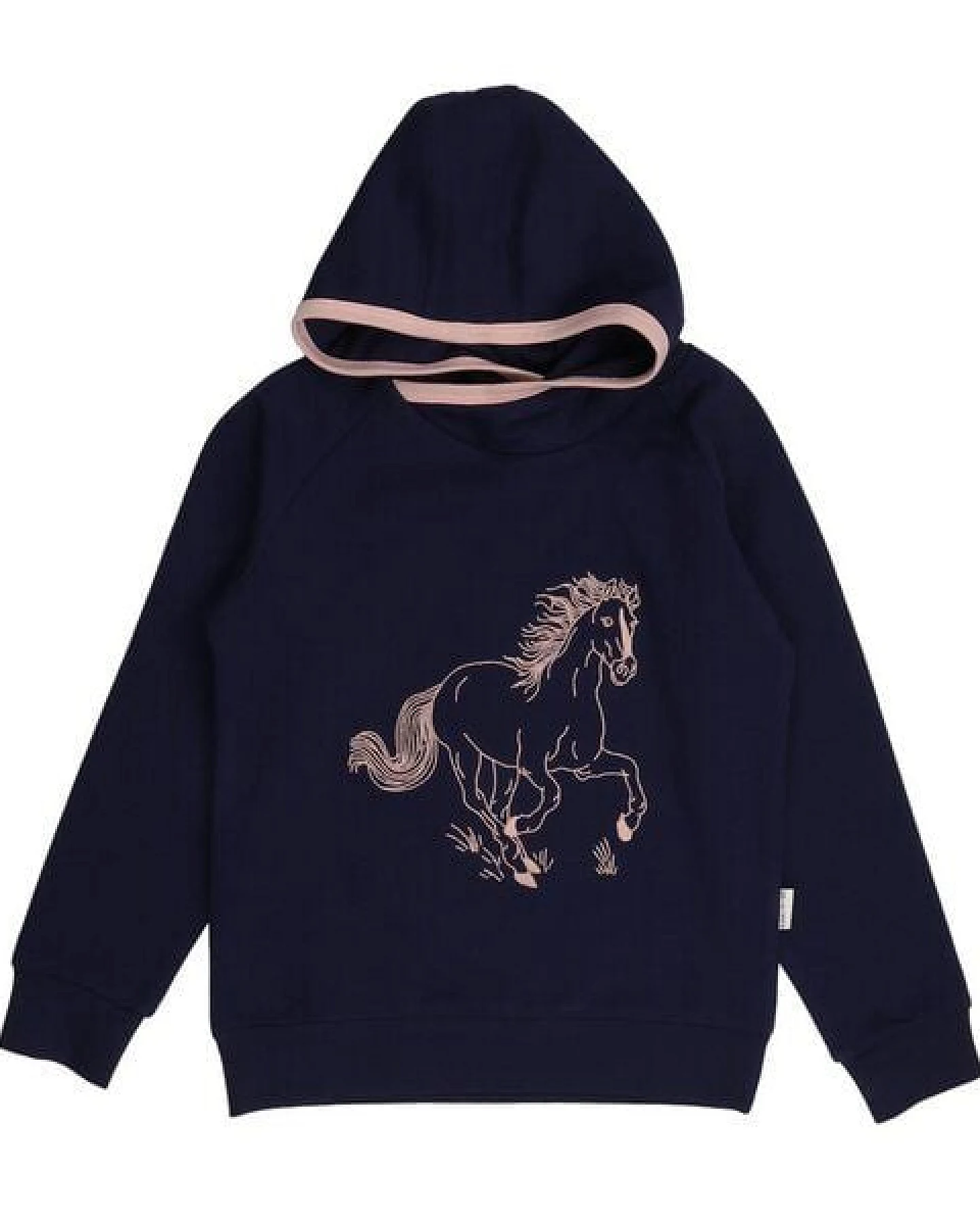 Kinder Kapuzensweatshirt GOTS-zertifiziert aus Bio-Baumwolle dunkelblau mit Pferde-Motiv – Walkiddy – Ansicht 2