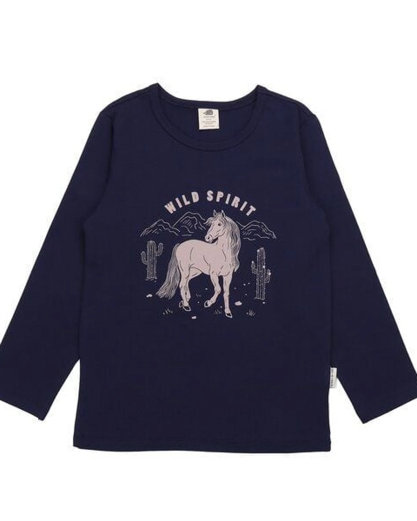 Kinder Langarmshirt GOTS zertifiziert, navy, Pferde-Print, Bio-Baumwolle – Walkiddy – Ansicht 2