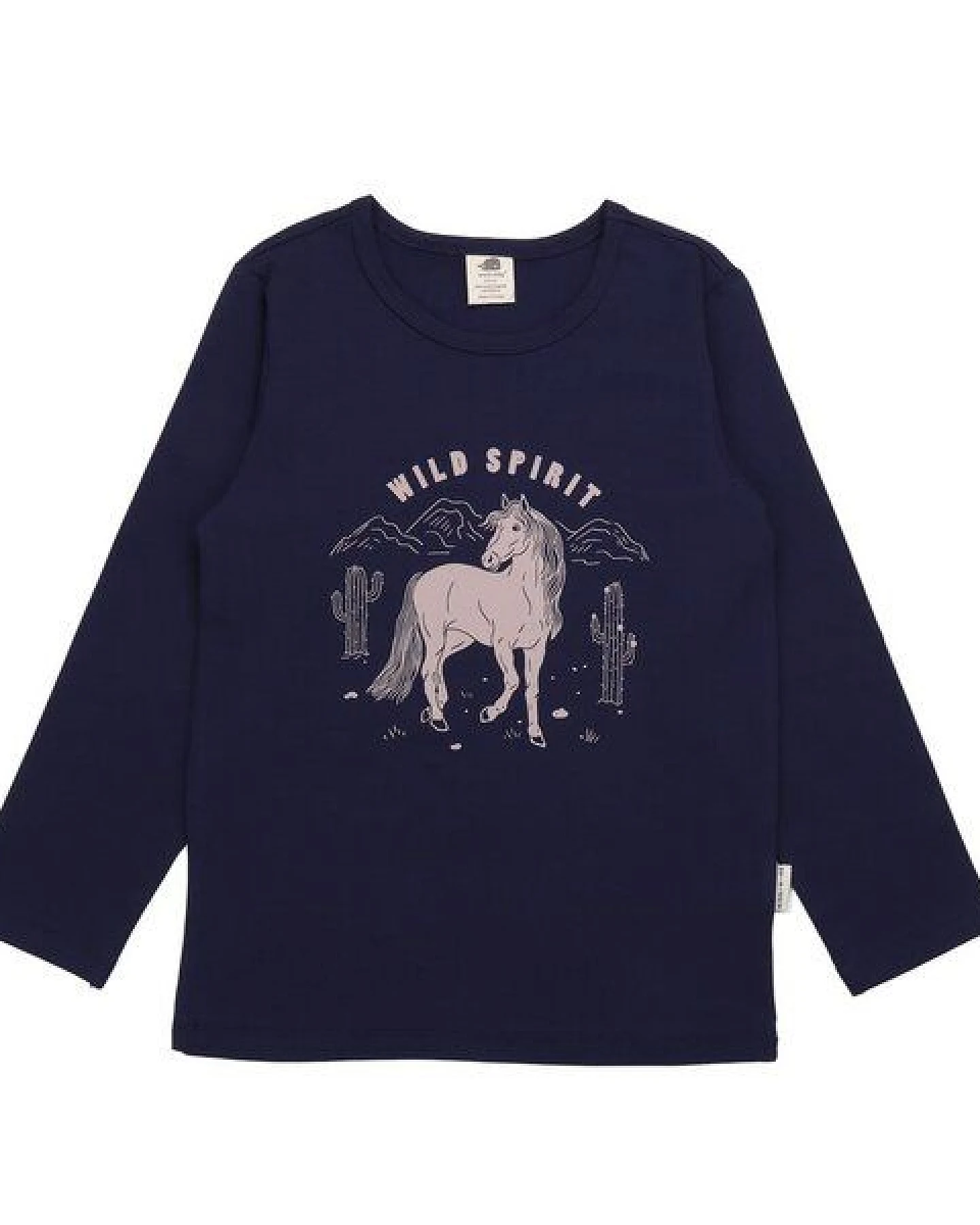 Kinder Langarmshirt GOTS zertifiziert, navy, Pferde-Print, Bio-Baumwolle – Walkiddy – Ansicht 2