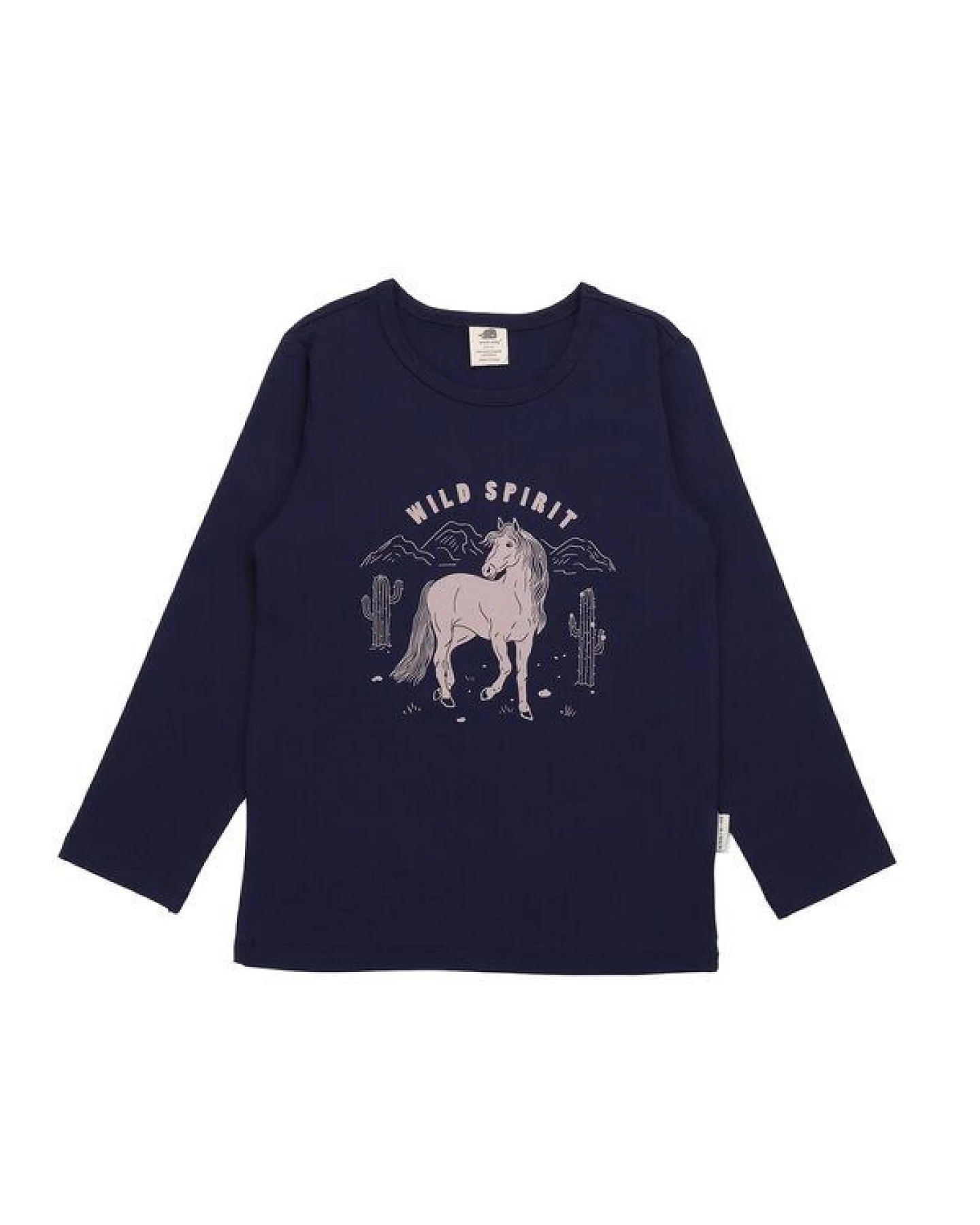 Kinder Langarmshirt GOTS zertifiziert, navy, Pferde-Print, Bio-Baumwolle – Walkiddy – Ansicht 2