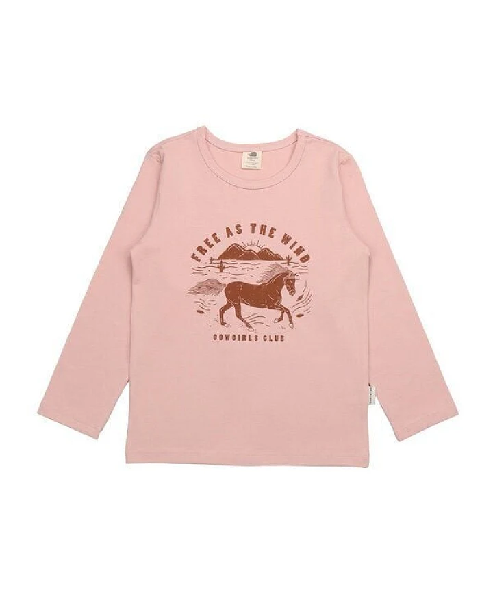 Kinder Langarmshirt GOTS zertifiziert, Bio-Baumwolle, rosa, „Wind’s Path“, Hirschmotiv, weich – Walkiddy