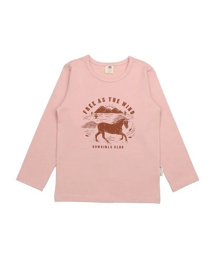 Kinder Langarmshirt GOTS zertifiziert, Bio-Baumwolle, rosa, „Wind’s Path“, Hirschmotiv, weich – Walkiddy