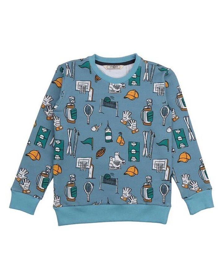 Cotokids Kinder Sweatshirt GOTS zertifiziert, hellblau, Sport-Allover, Bio-Baumwolle, weich – Walkiddy