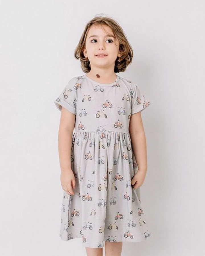 Cotokids Baby Kleid Bio-Baumwolle GOTS Bicycle Print von Walkiddy – bequemes, schwingendes Alltagskleid für Babys und Kleinkinder, nachhaltig, fair und hautsympathisch – ideal zum Spielen und Feiern