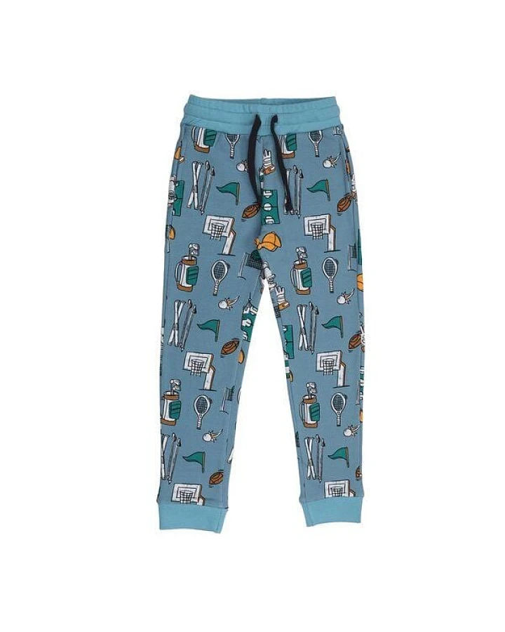 Cotokids Kinder Jogginghose GOTS-zertifiziert aus Bio-Baumwolle blau mit Sportmotiv – Walkiddy