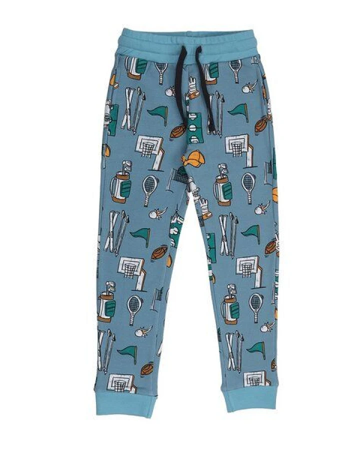 Cotokids Kinder Jogginghose GOTS-zertifiziert aus Bio-Baumwolle blau mit Sportmotiv – Walkiddy