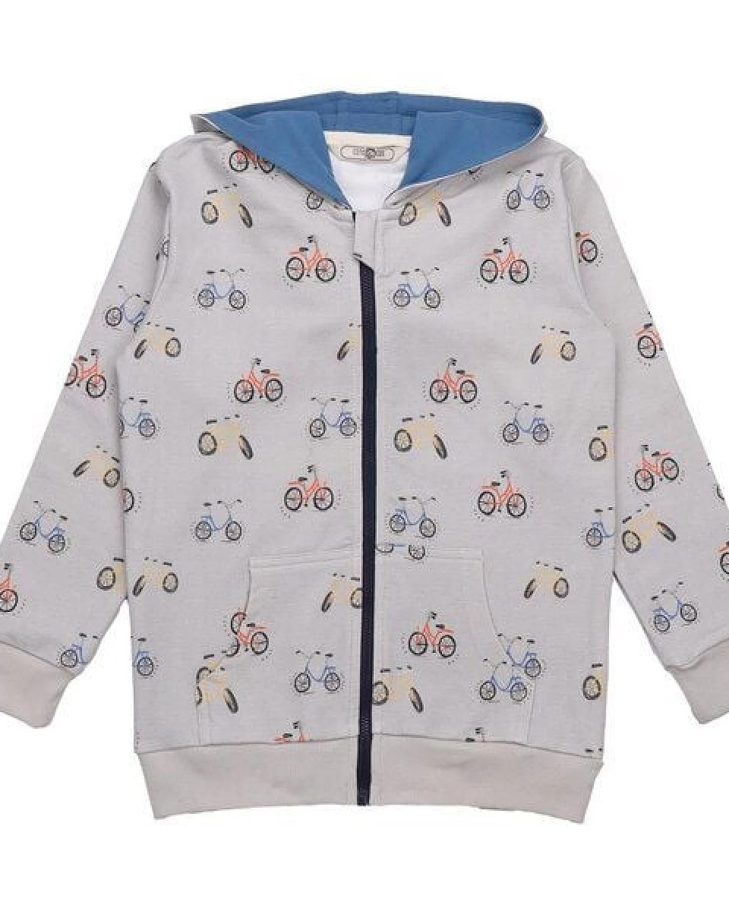 Cotokids Kinder Sweatjacke GOTS zertifiziert, Bio-Baumwolle, grau, Fahrrad-Muster, Kapuze, Reißverschluss – Walkiddy – Ansicht 2