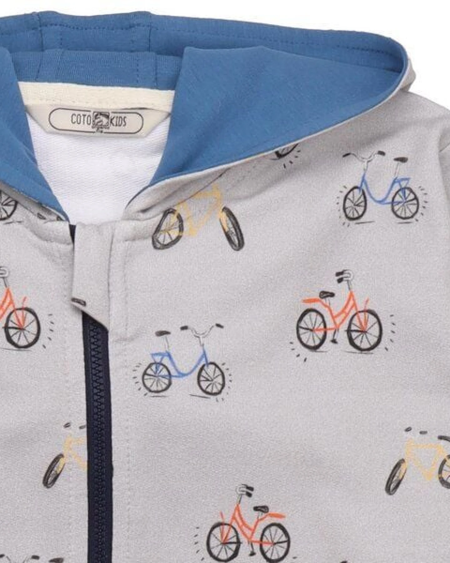 Cotokids Kinder Sweatjacke GOTS zertifiziert, Bio-Baumwolle, grau, Fahrrad-Muster, Kapuze, Reißverschluss – Walkiddy – Ansicht 3
