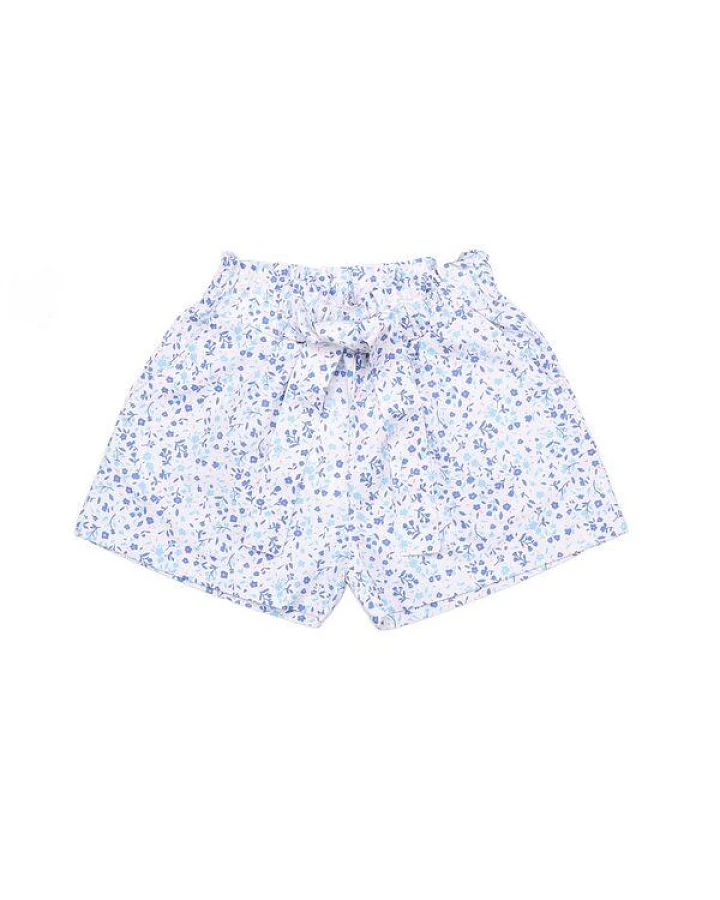 Cotokids Kinder Shorts Baumwolle, Offwhite, Blaues Mini-Blumenmuster, Walkiddy