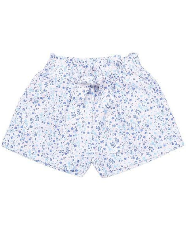 Cotokids Kinder Shorts Baumwolle, Offwhite, Blaues Mini-Blumenmuster, Walkiddy