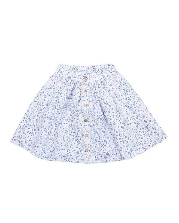 Cotokids Kinder Rock – Weiß mit blauem Blumenmuster, elastischer Bund, leicht & bequem, vielseitig kombinierbar