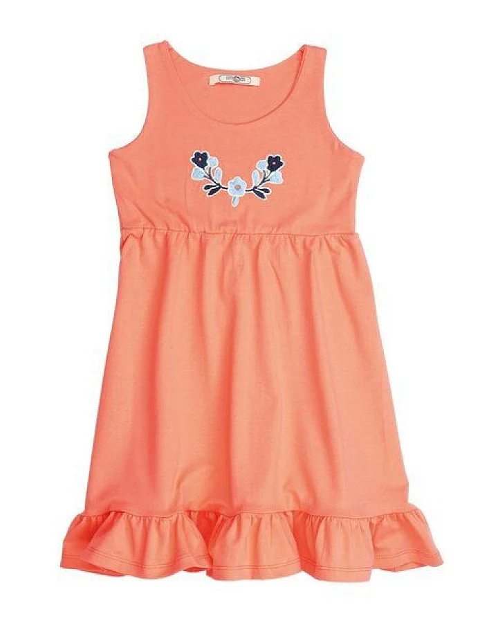 Cotokids Kinder Kleid ärmellos Baumwolle, Apricot, Blumen-Detail, Walkiddy
