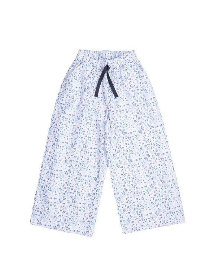 Cotokids Kinder Hose – Weiß mit blauem Blumenmuster, weiter Schnitt, Bund mit Kordel, bequem