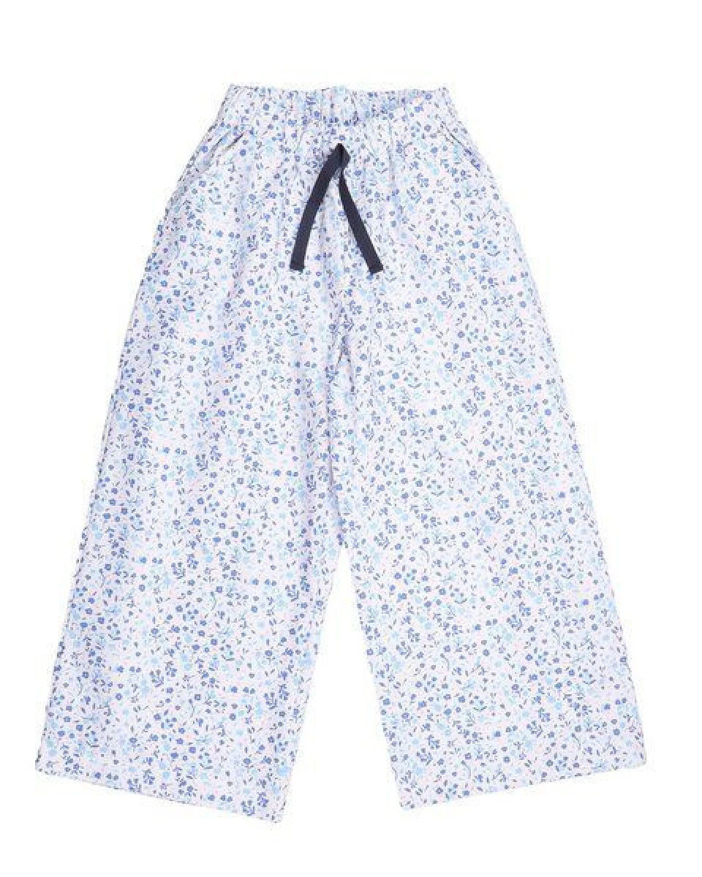 Cotokids Kinder Hose – Weiß mit blauem Blumenmuster, weiter Schnitt, Bund mit Kordel, bequem – Ansicht 2
