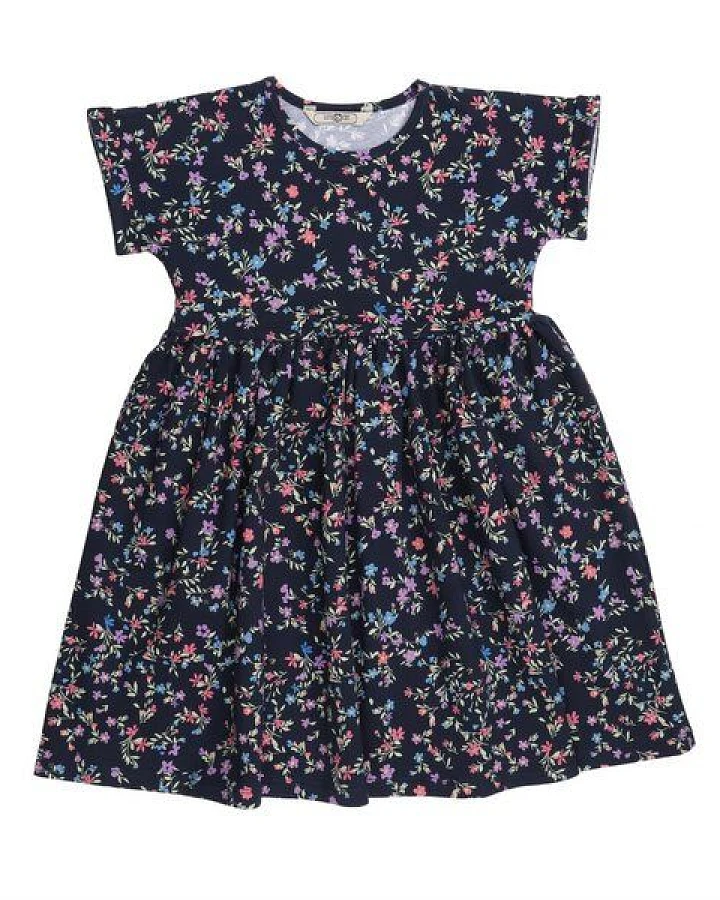 Cotokids Kinderkleid Kurzarm – Dunkelblau, Blumenmuster