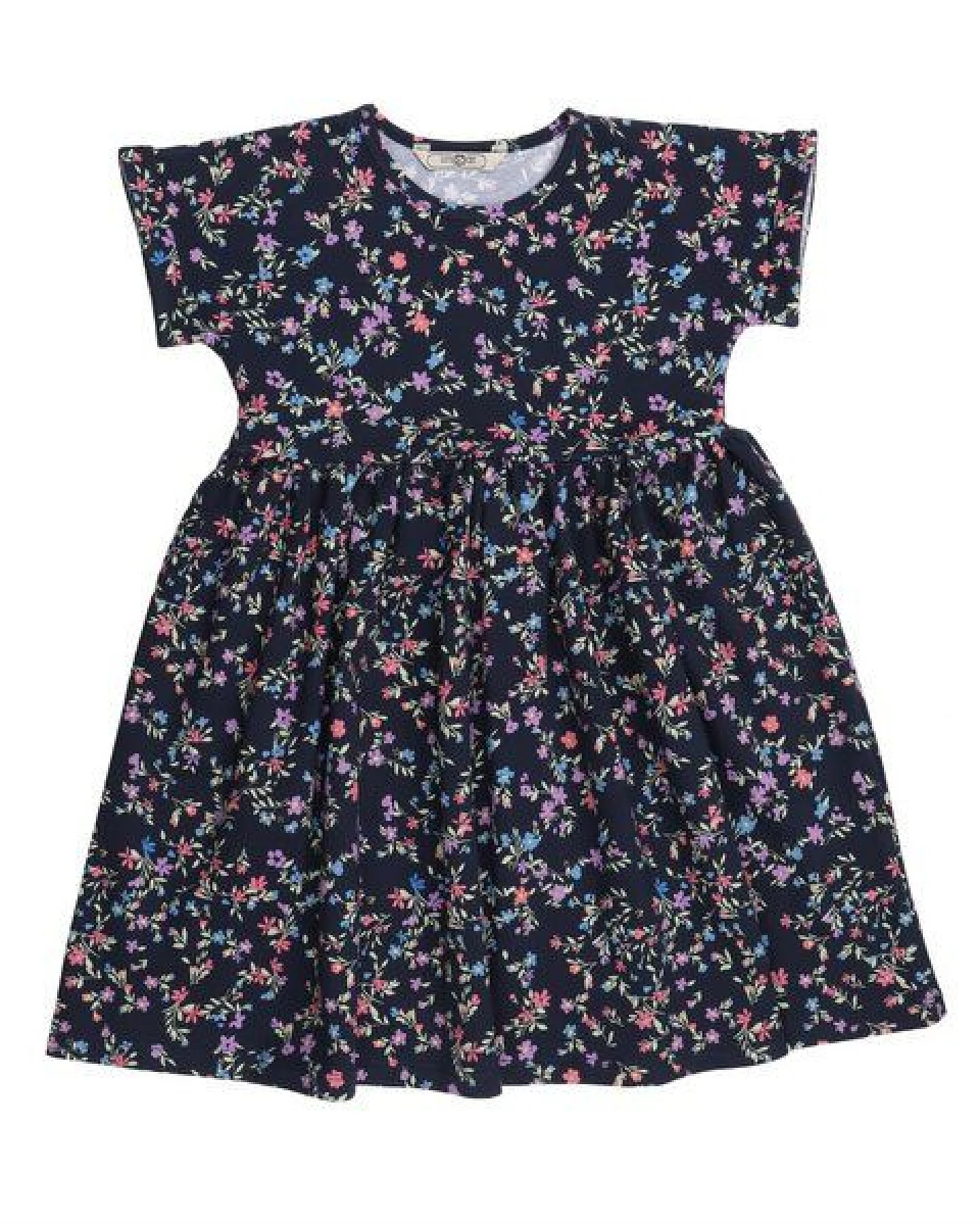 Cotokids Kinderkleid Kurzarm – Dunkelblau, Blumenmuster – Ansicht 2