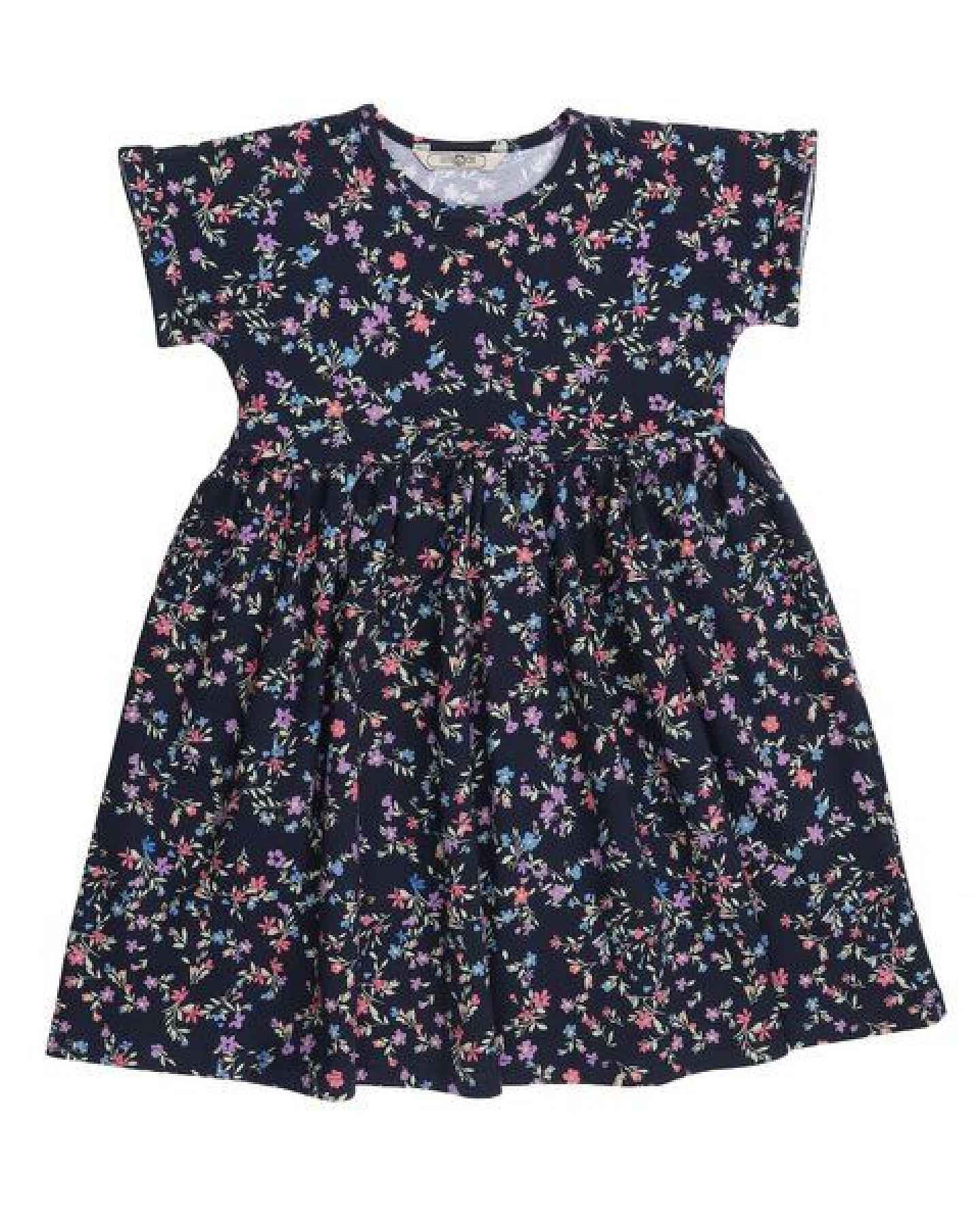Cotokids Kinderkleid Kurzarm – Dunkelblau, Blumenmuster – Ansicht 4