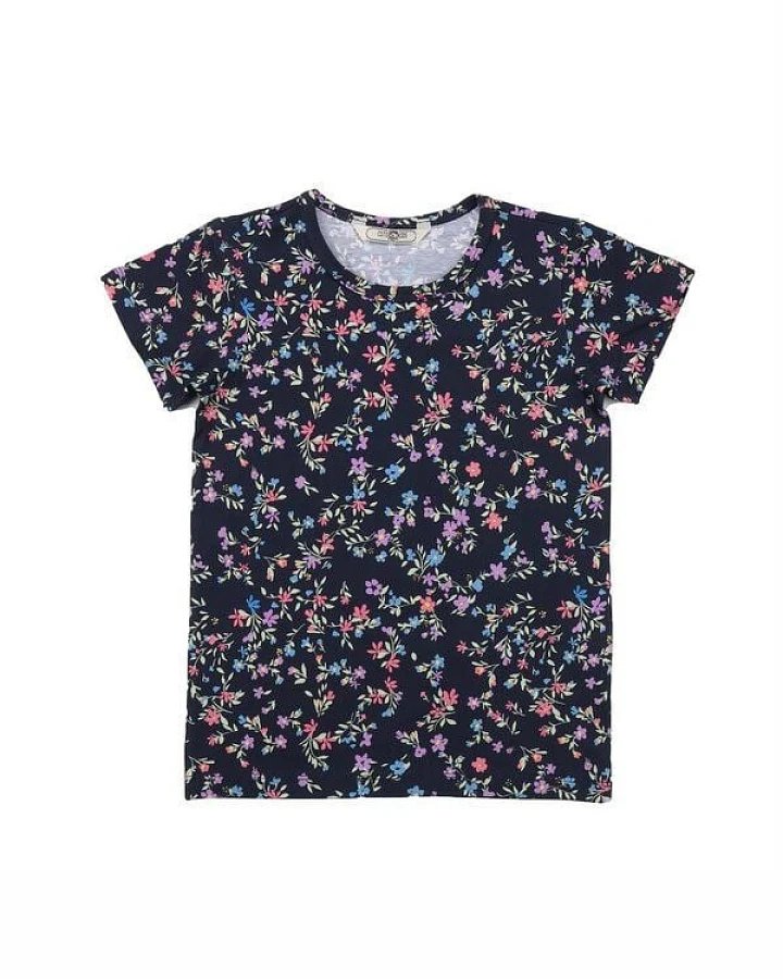 Cotokids Kinder T-Shirt aus Baumwolle dunkelblau mit buntem Allover-Muster – Walkiddy