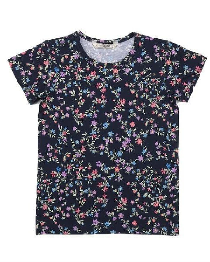 Cotokids Kinder T-Shirt aus Baumwolle dunkelblau mit buntem Allover-Muster – Walkiddy