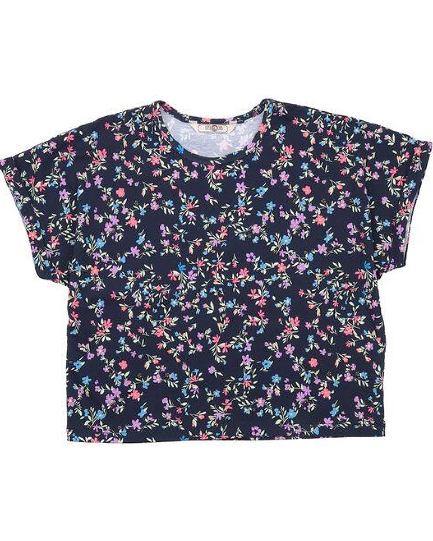Cotokids Kinder T-Shirt aus Baumwolle dunkel mit farbenfrohem Allover-Muster – Walkiddy – Ansicht 2