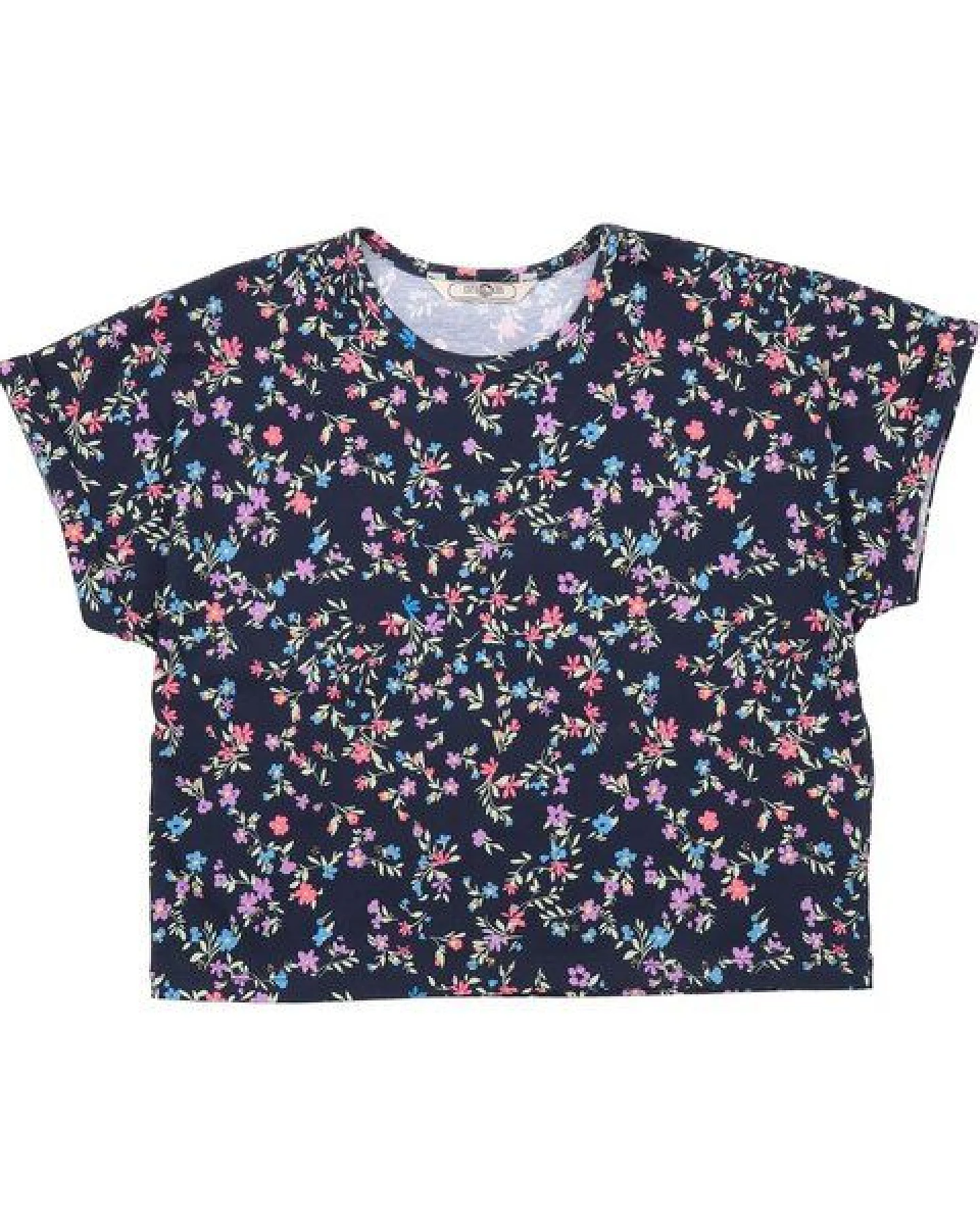 Cotokids Kinder T-Shirt aus Baumwolle dunkel mit farbenfrohem Allover-Muster – Walkiddy – Ansicht 4