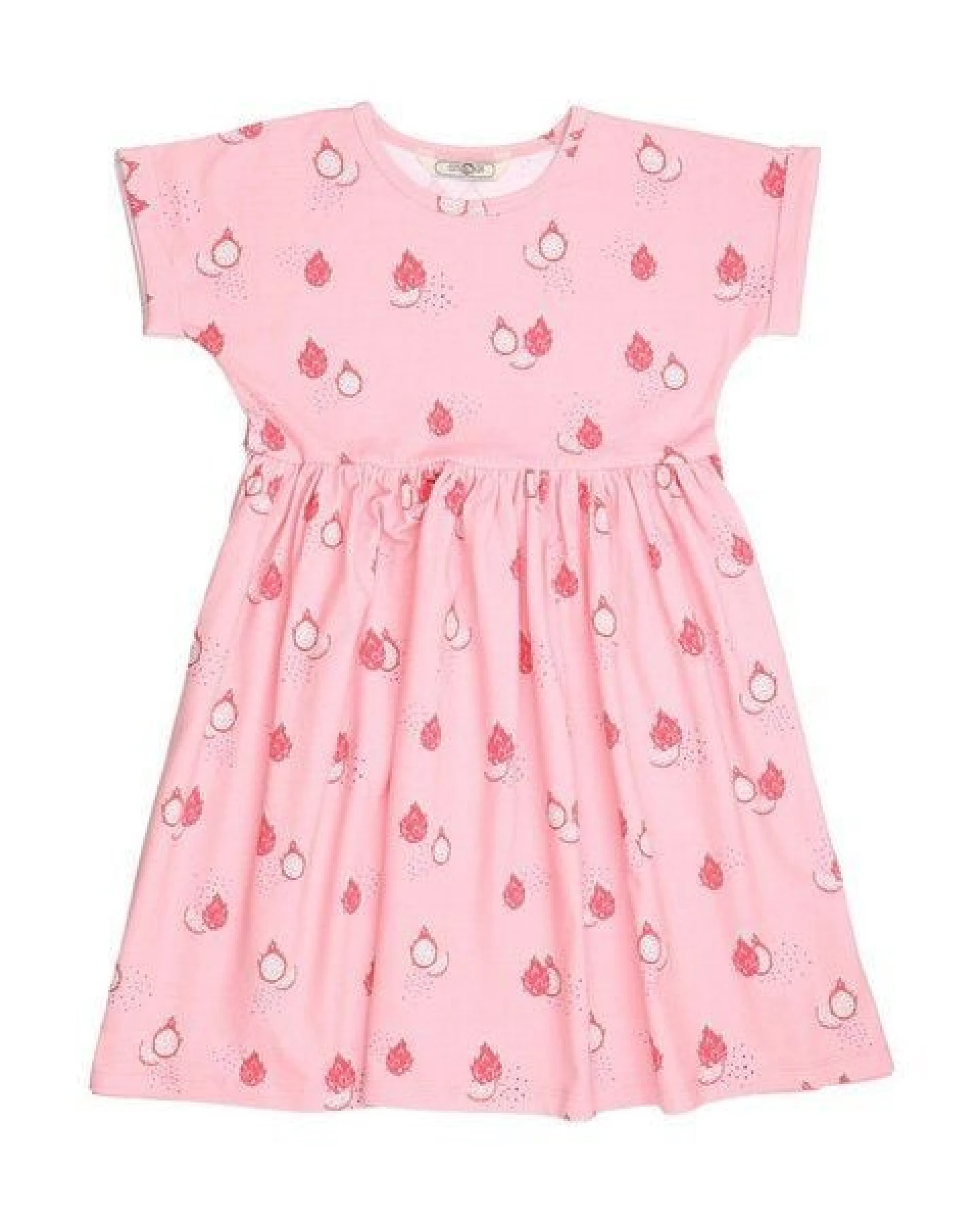 Cotokids Kinder Kleid GOTS-zertifiziert aus Bio-Baumwolle, pink mit Drachenfrucht-Motiv, kurzarm, schwingender Rock – Walkiddy – Ansicht 3