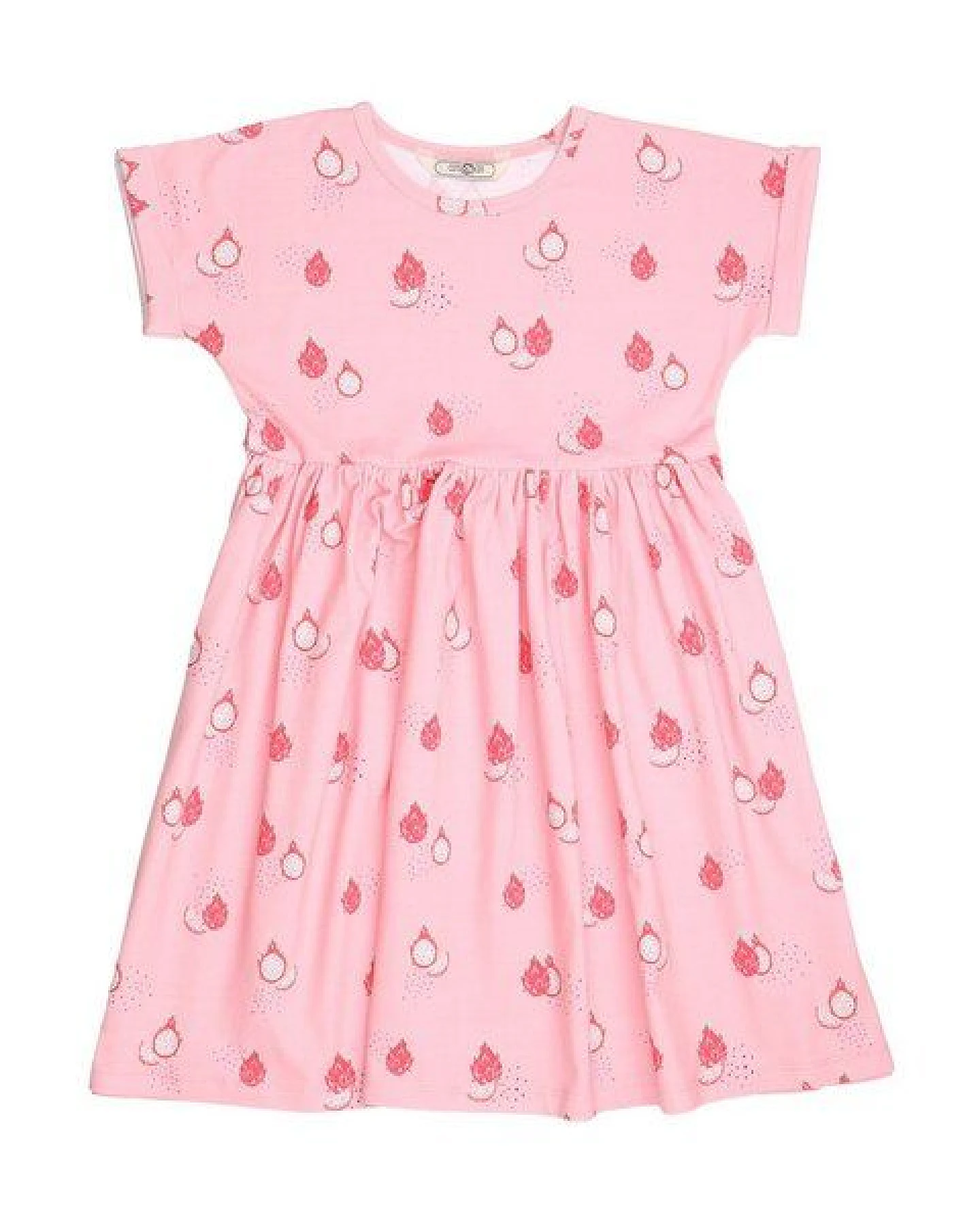 Cotokids Kinder Kleid GOTS-zertifiziert aus Bio-Baumwolle, pink mit Drachenfrucht-Motiv, kurzarm, schwingender Rock – Walkiddy – Ansicht 3