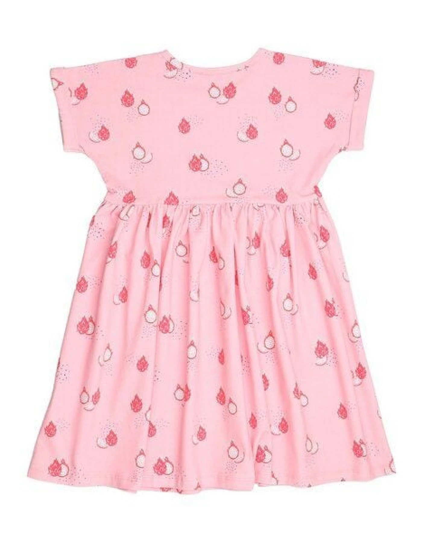 Cotokids Kinder Kleid GOTS-zertifiziert aus Bio-Baumwolle, pink mit Drachenfrucht-Motiv, kurzarm, schwingender Rock – Walkiddy – Ansicht 4