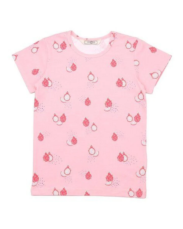 Cotokids Kinder T-Shirt GOTS zertifiziert, rosa, Drachenfrucht-Allover „Dragon Fruit 11“, Bio-Baumwolle, weich – Walkiddy