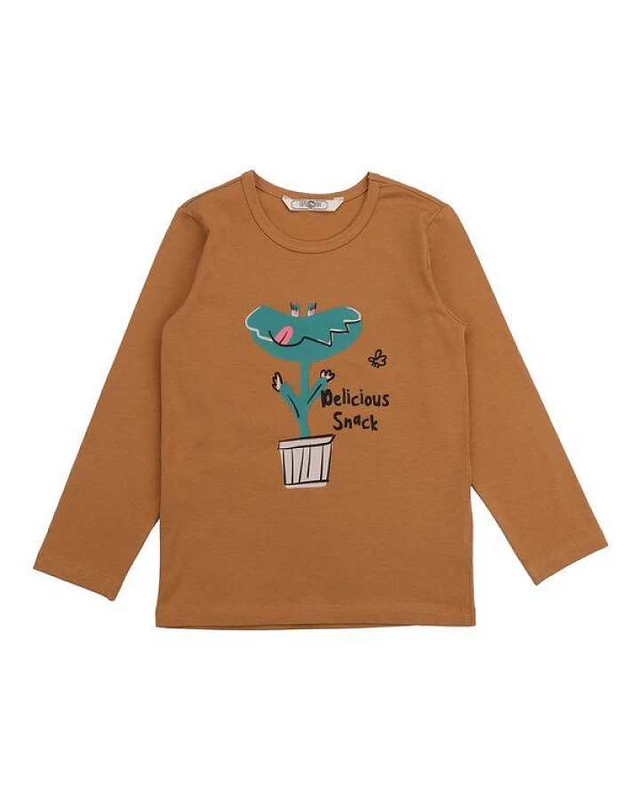 Cotokids Kinder Langarmshirt GOTS-zertifiziert aus Bio-Baumwolle braun mit Motiv-Print – Walkiddy