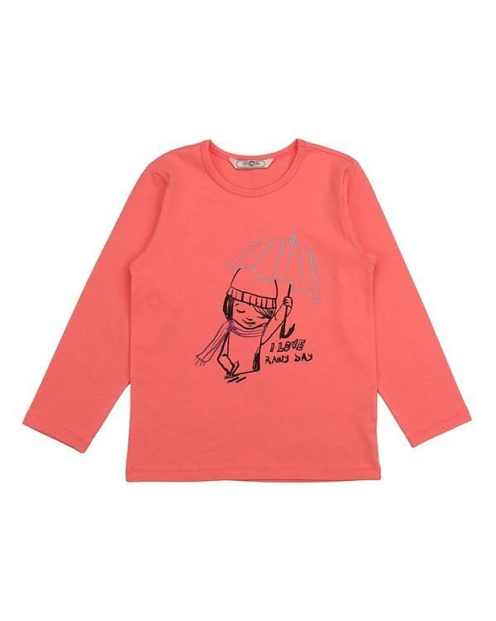 Cotokids Kinder Langarmshirt GOTS-zertifiziert aus Bio-Baumwolle, korallrot mit „Flying Umbrella“-Motiv – Walkiddy, weich & hautfreundlich