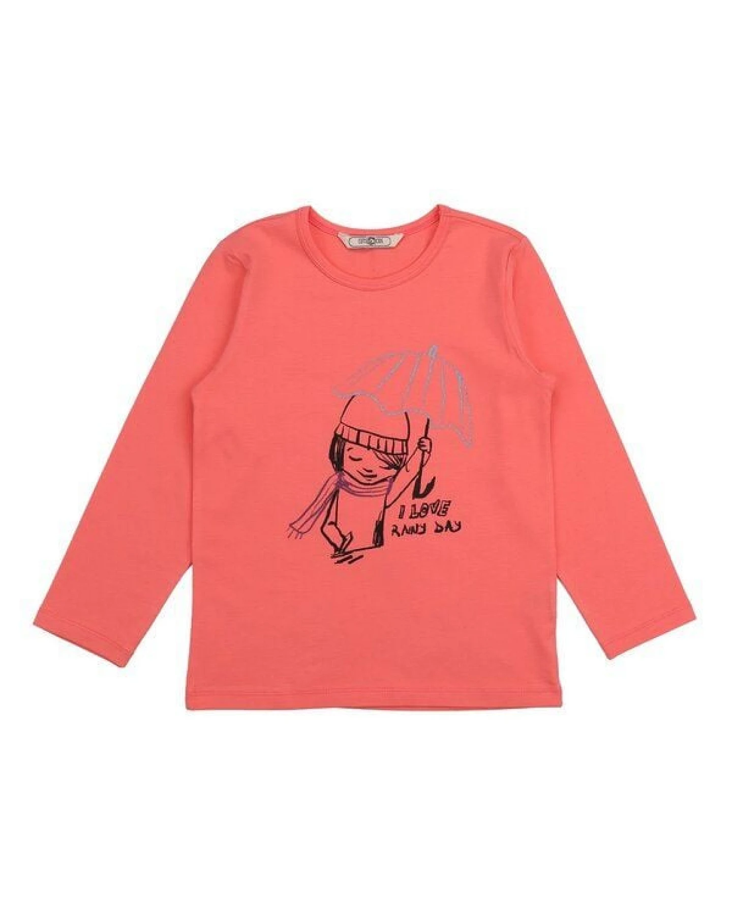Cotokids Kinder Langarmshirt GOTS-zertifiziert aus Bio-Baumwolle, korallrot mit „Flying Umbrella“-Motiv – Walkiddy, weich & hautfreundlich – Ansicht 2