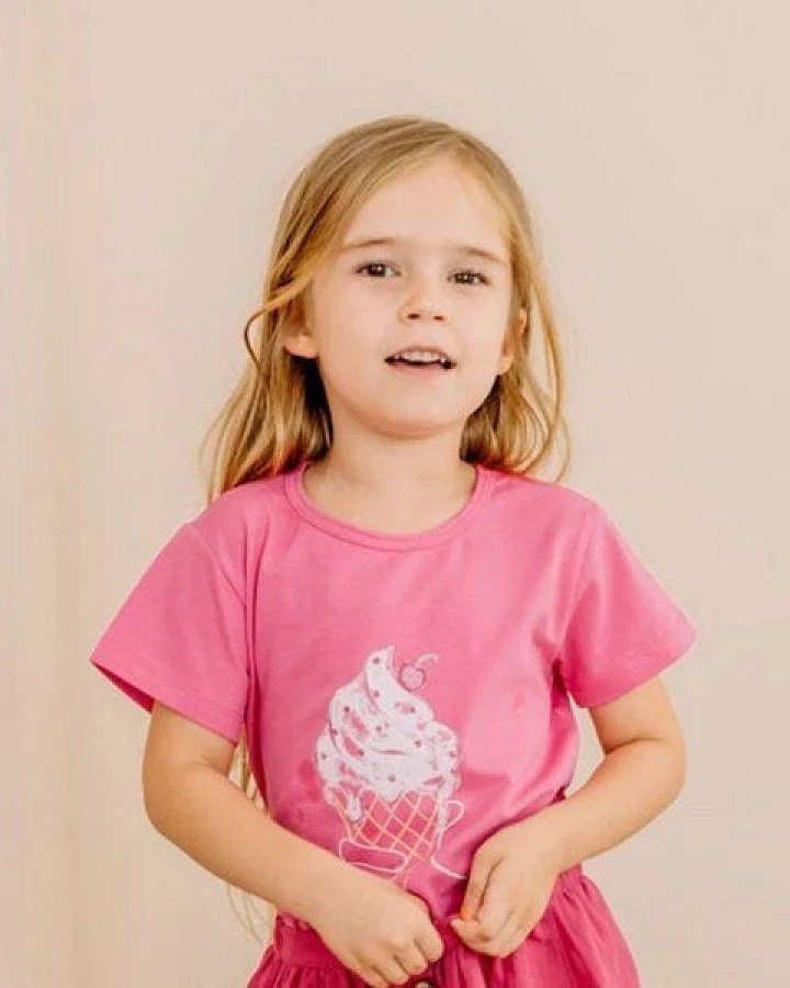 Cotokids Kinder T-Shirt GOTS zertifiziert, pink, Eiscreme-Print, Bio-Baumwolle, weich – Walkiddy