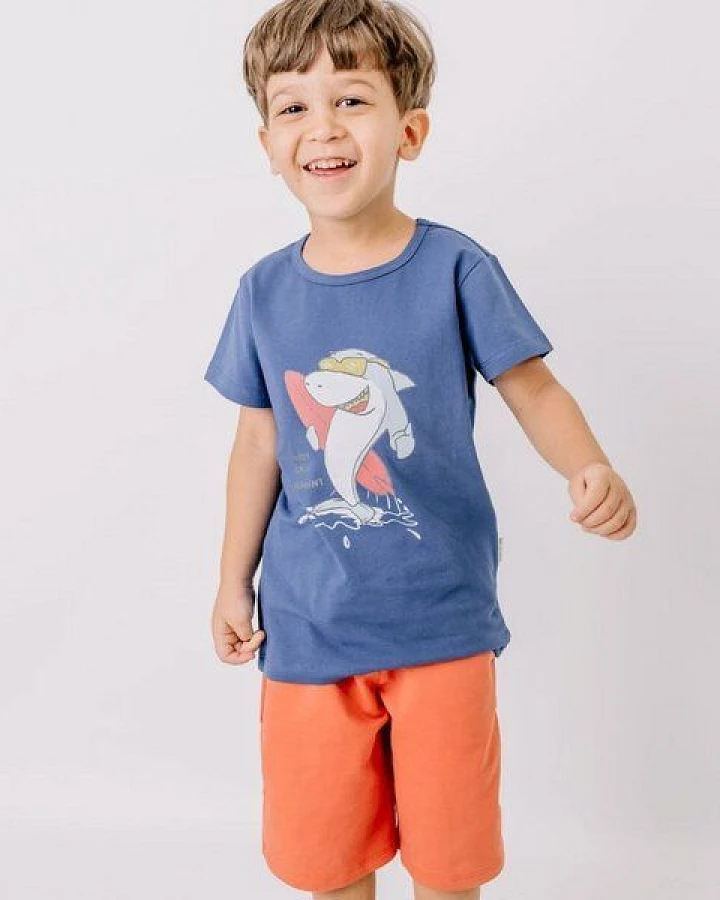 Cotokids Kinder T-Shirt GOTS-zertifiziert aus Bio-Baumwolle, blau mit buntem Frontmotiv, kurzarm – Walkiddy, weich & hautfreundlich für Alltag und Kita