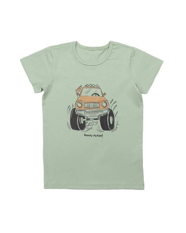 Cotokids Kinder T-Shirt GOTS zertifiziert, Bio-Baumwolle, hellgrün, Auto-Print, weich & bequem, Kurzarm – Walkiddy