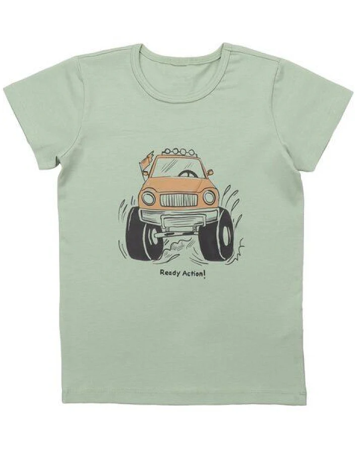 Cotokids Kinder T-Shirt GOTS zertifiziert, Bio-Baumwolle, hellgrün, Auto-Print, weich & bequem, Kurzarm – Walkiddy