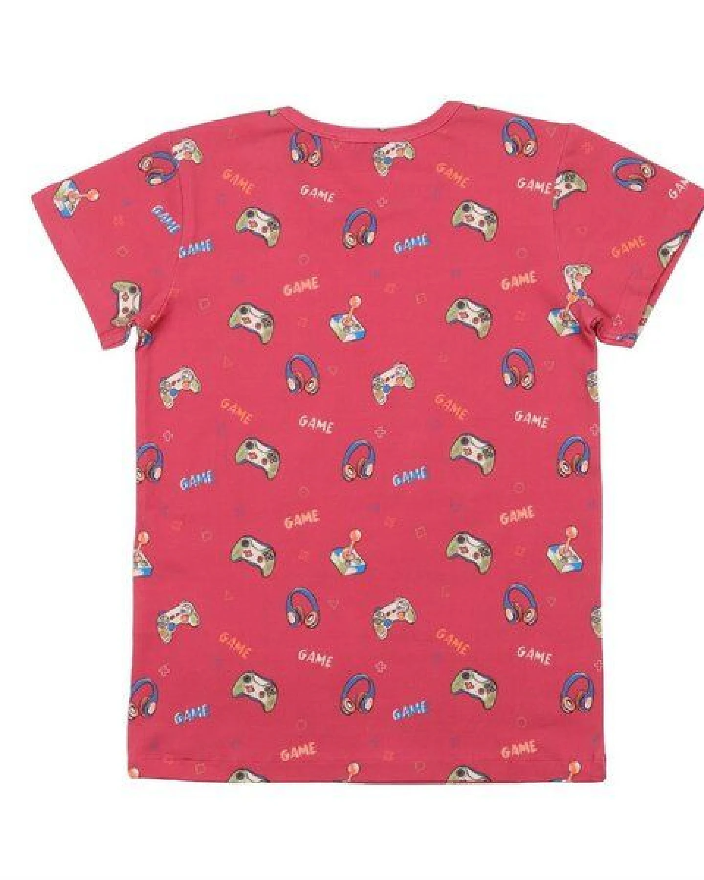 Cotokids Kinder T-Shirt – Korallrot mit kleinem Muster, Kurzarm, weich & bequem – Ansicht 3
