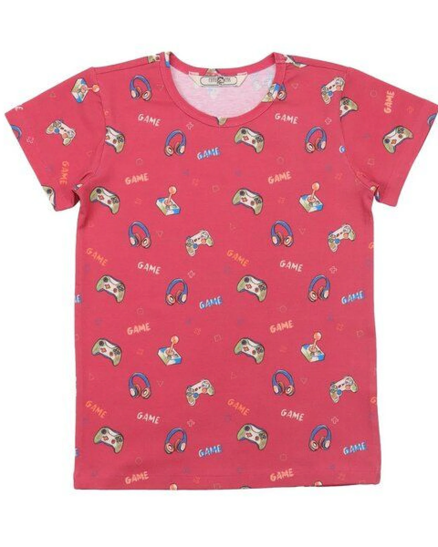 Cotokids Kinder T-Shirt – Korallrot mit kleinem Muster, Kurzarm, weich & bequem – Ansicht 4
