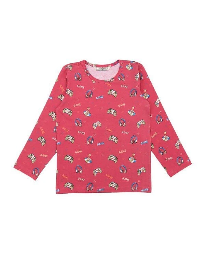Cotokids Kinder Langarmshirt – Korallrot mit kleinem Muster, weich & bequem