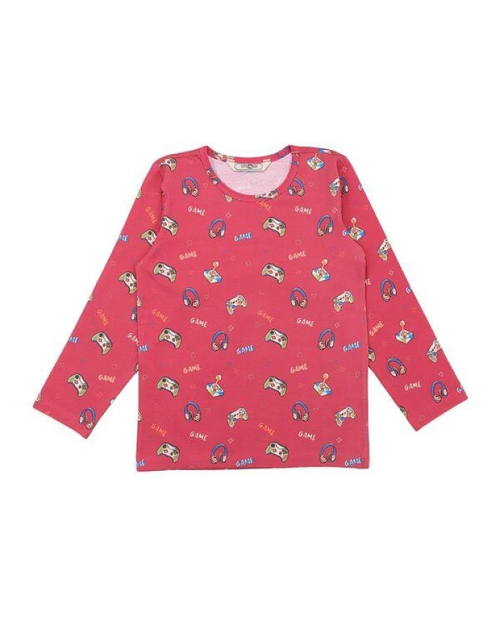 Cotokids Kinder Langarmshirt – Korallrot mit kleinem Muster, weich & bequem