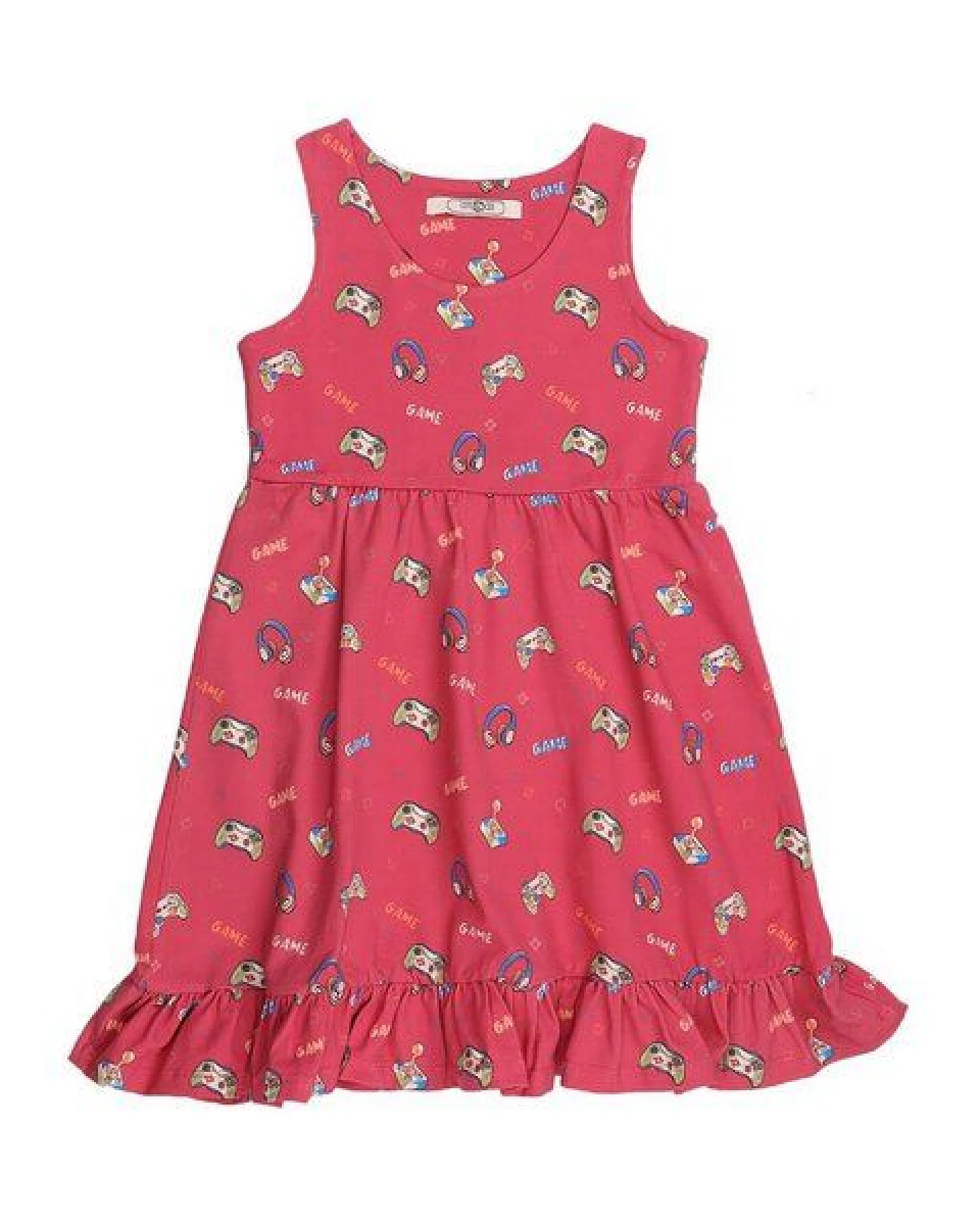 Cotokids Kinder Kleid ärmellos Baumwolle, Rot, Allover-Muster, Walkiddy – Ansicht 2