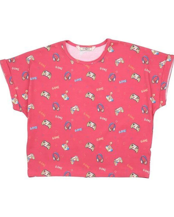 Cotokids Kinder T-Shirt – Rot mit Allover-Print, weich & bequem, kurzer Schnitt